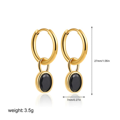 Women's copper oval earrings in six colour options showing elliptical 1.5cm retro design