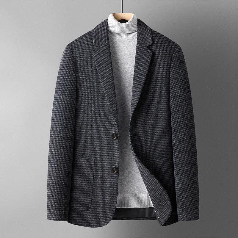 Men's slim-fit wool suit in grey colour with non-ironing fabric for autumn and winter wear