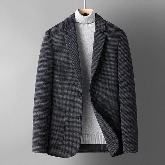 Men's slim-fit wool suit for autumn wear in grey colour with non-ironing feature