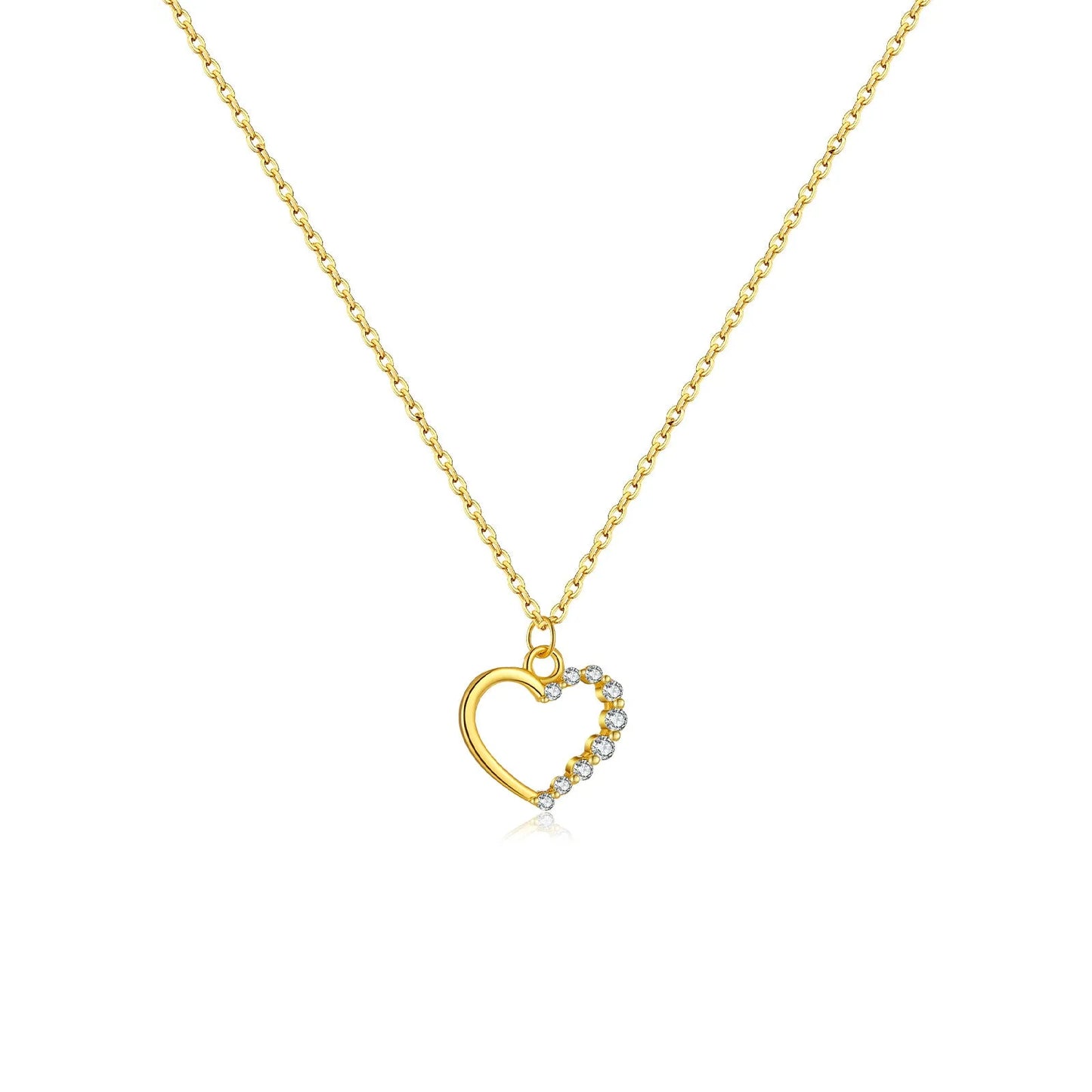 S925 sterling silver hollow heart pendant necklace on a regular chain with gold-plated finish options