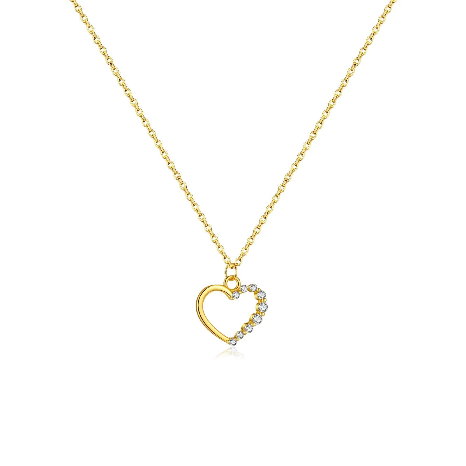 S925 sterling silver hollow heart pendant necklace on a regular chain with gold-plated finish options