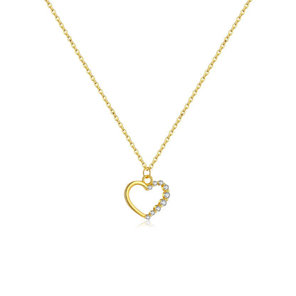 S925 sterling silver hollow heart pendant necklace on a regular chain with gold-plated finish options