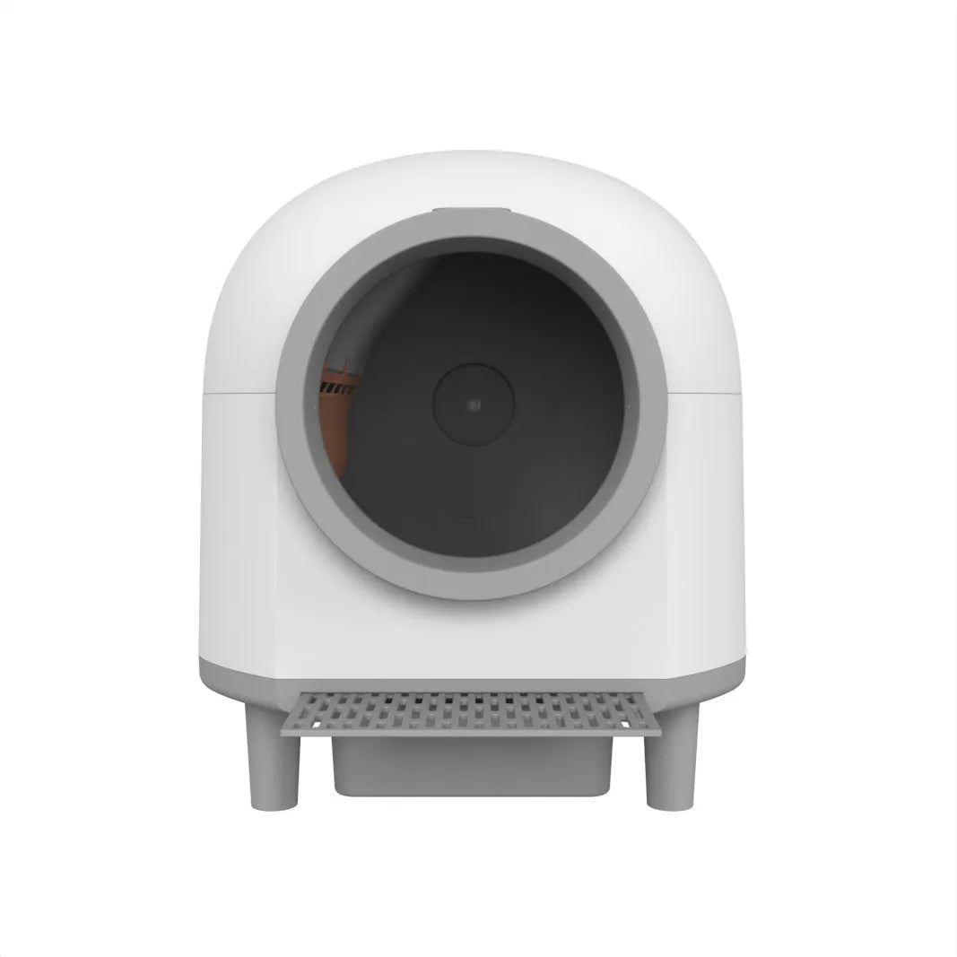 White automatic enclosed litter box for cats with dimensions 556mm x 512mm x 590mm
