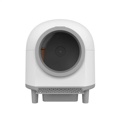 White automatic enclosed litter box for cats with dimensions 556mm x 512mm x 590mm