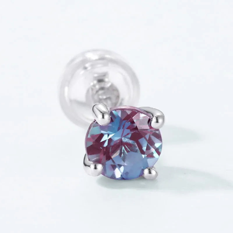 925 silver cultivate alexandrite geometric ear studs with 8mm round stone for women