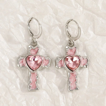 Women's geometric cross earrings with dripping oil treatment on 1.5cm pendant