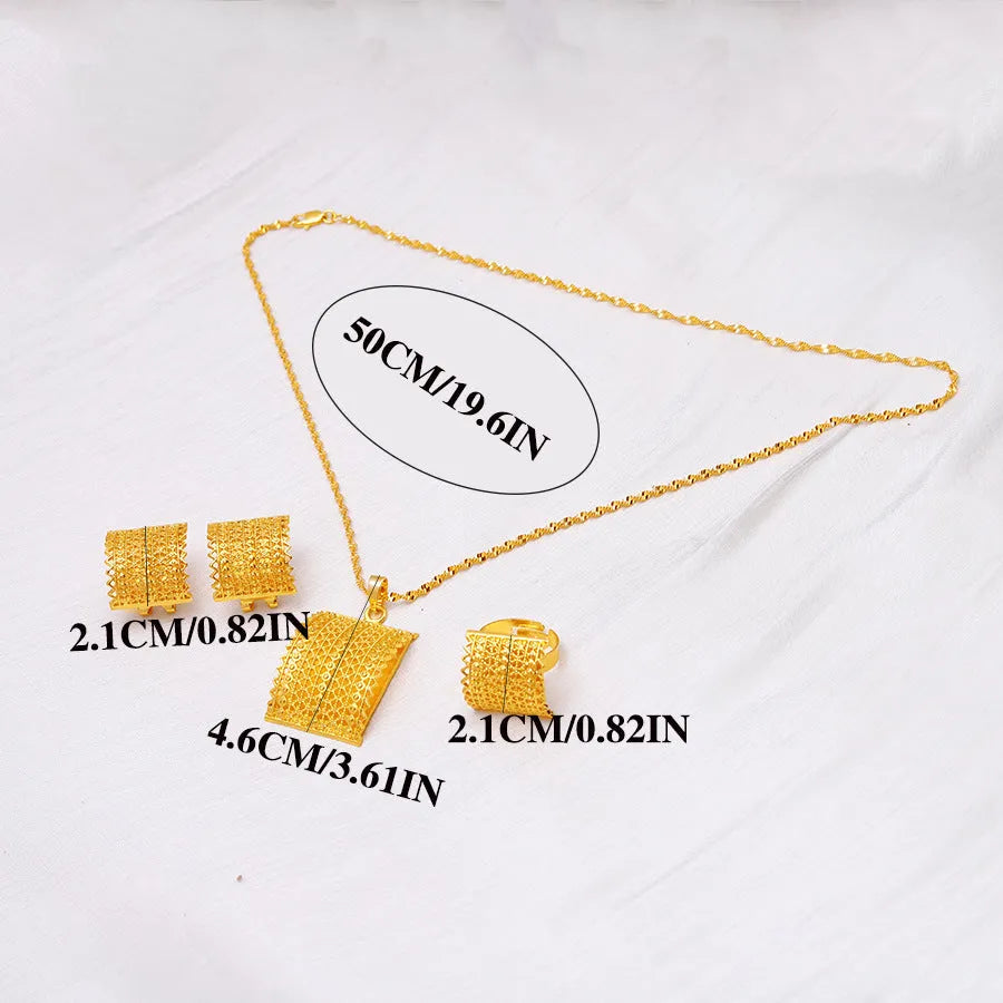 Gold colour bridal jewellery set with necklace, earrings and ring combination