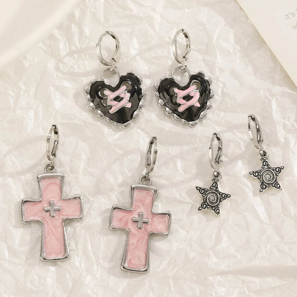 Women's geometric cross earrings with dripping oil treatment on 1.5cm pendant