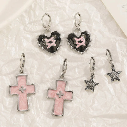 Women's geometric cross earrings with dripping oil treatment on 1.5cm pendant