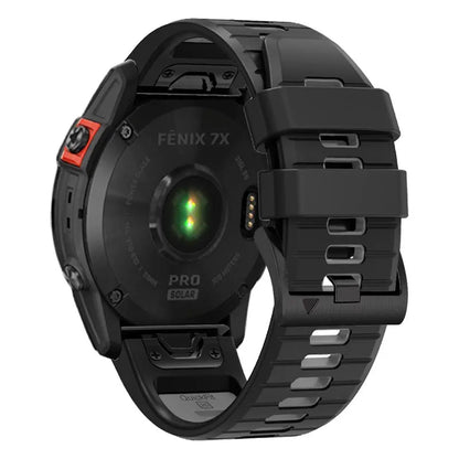Two-colour quick release silicone strap for Garmin Fenix watches in Army Green Black and other colour options.