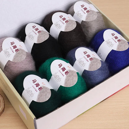 Mohair scarf DIY kit with wool ball and hand-weaving instructions for 180cm spring accessory