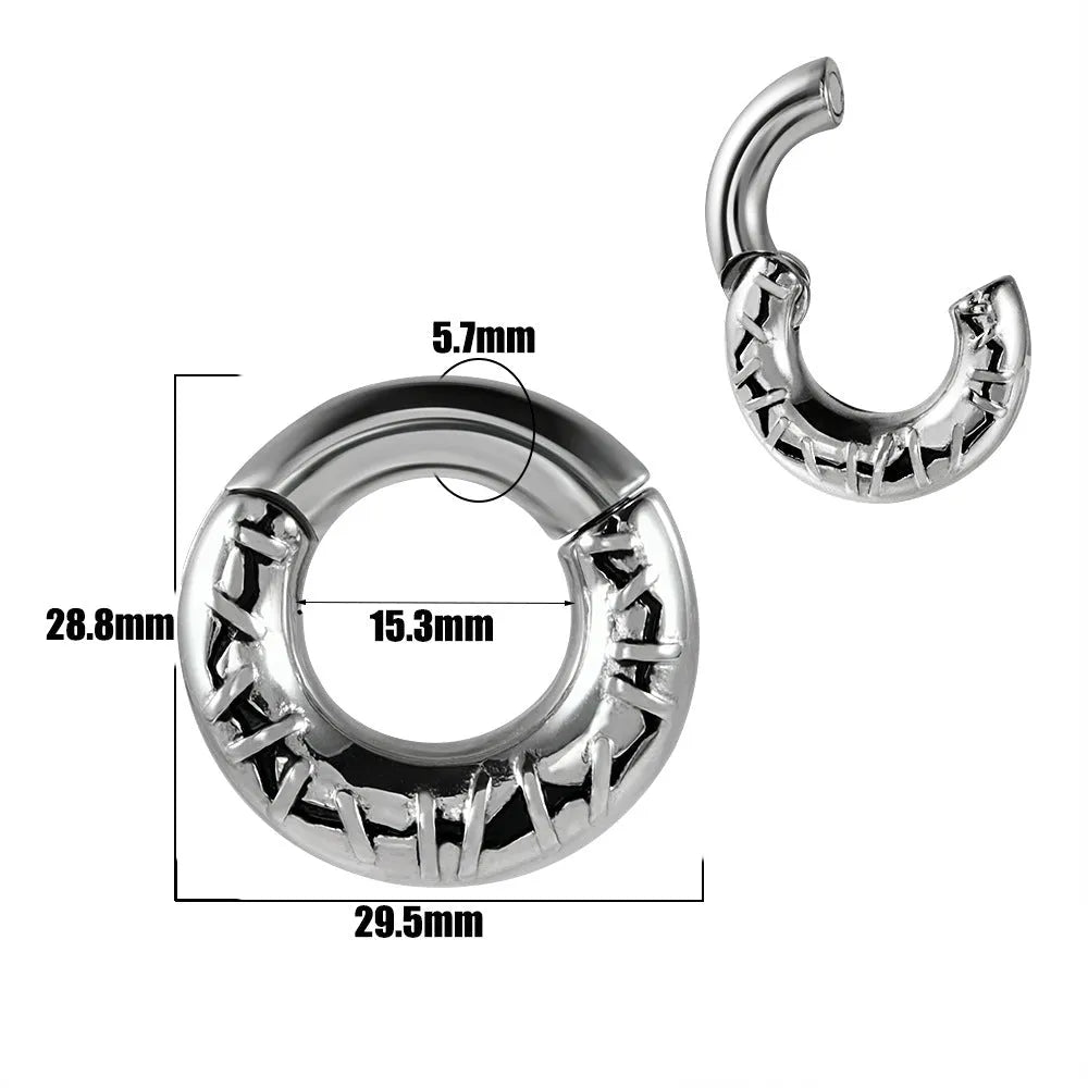 A pair of stainless steel fashion earrings featuring a totem pattern design in an electroplated colour.
