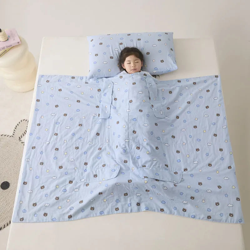 Anti-kick sleeping bag multifunctional cover blanket in summer colour option with antibacterial fibre filling