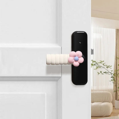Flower door handle protective casing in beige colour with floral pattern, soft PEVA material, round shape for anti-collision