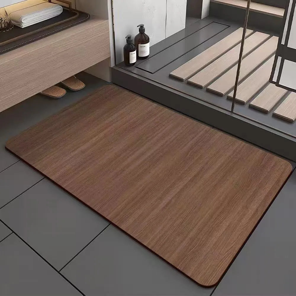 American-style wood grain bathroom floor mat with geometric pattern in diatom ooze material, non-slip and antifouling