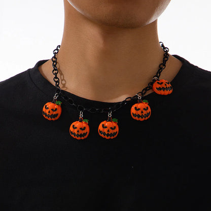 Halloween necklace with a cartoon ghost pumpkin acrylic pendant on a regular chain, in mixed colour 06705.
