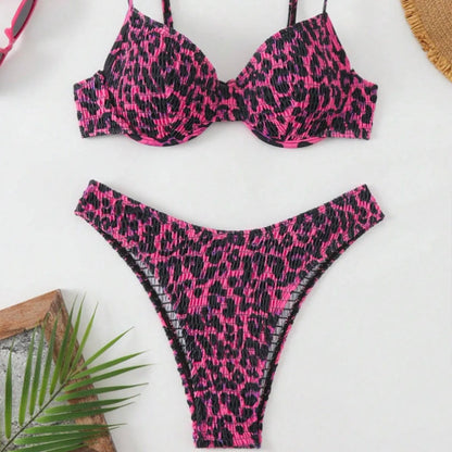 Women's leopard print bikini with backless briefs style in brown mixed colour