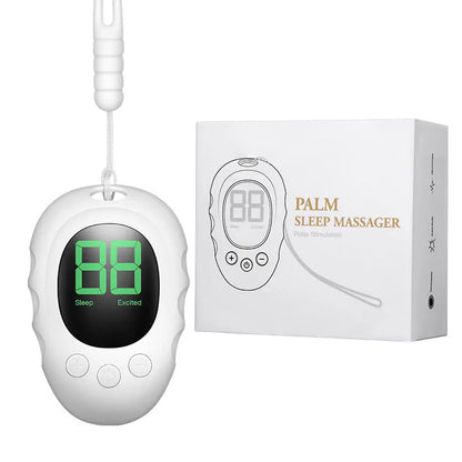 Silicone sleep aid hand grip in white, black, and green colours with sleep monitor and charging cable