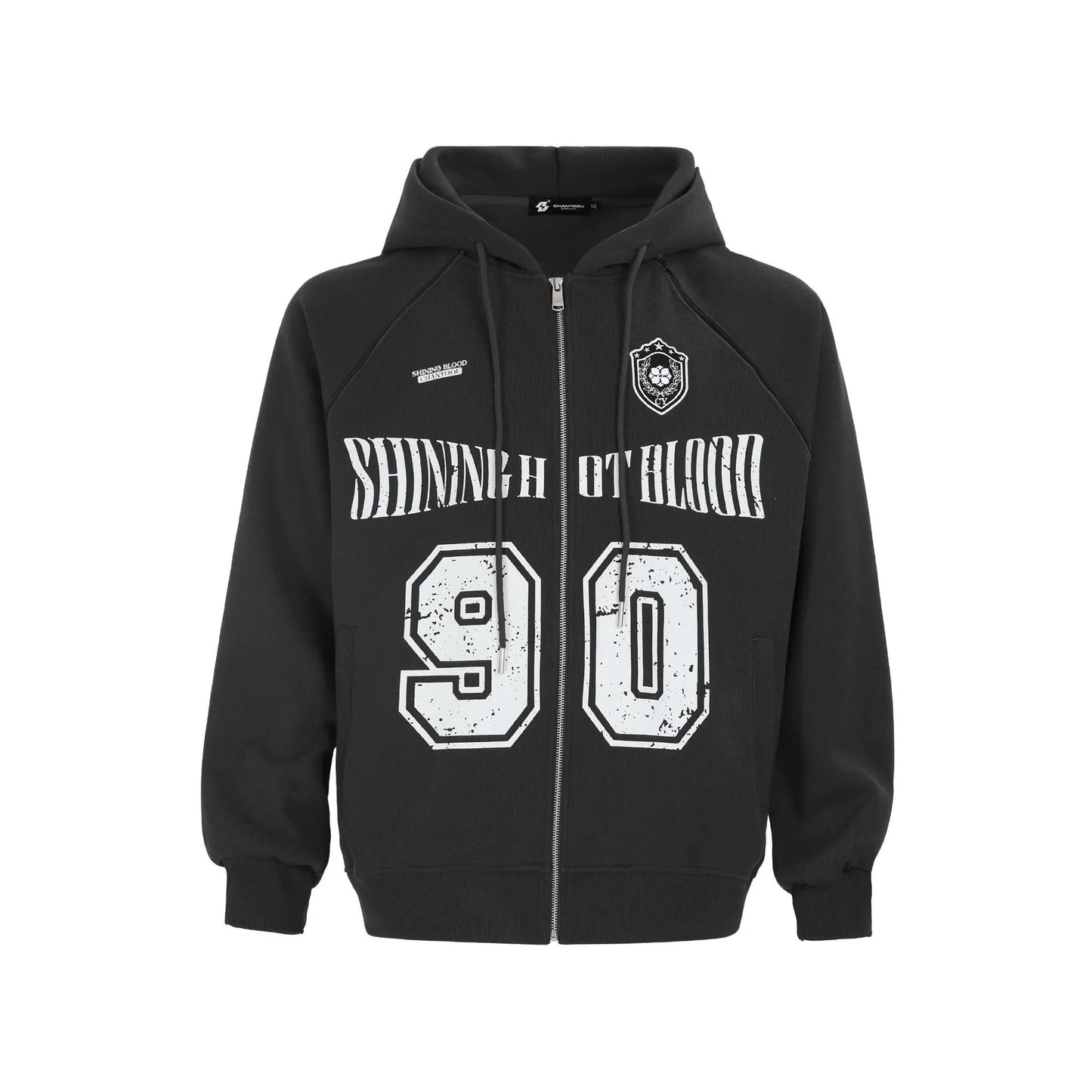 Women's American retro loose hooded jacket with letter embroidery in cotton blend fabric