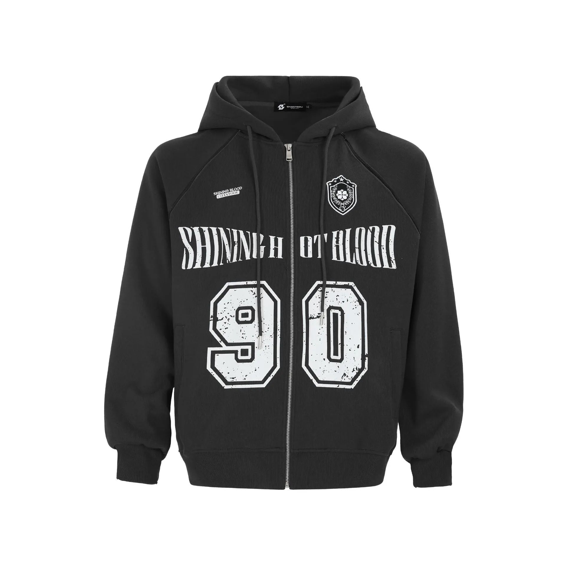 Women's American retro loose hooded jacket with letter embroidery in cotton blend fabric
