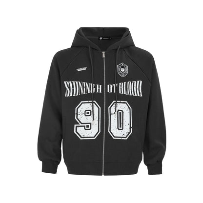 Women's American retro loose hooded jacket with letter embroidery in cotton blend fabric