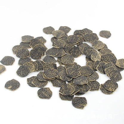 Doli Roman coin set showing 100 plastic coins with electroplated finish in gold, silver, or bronze options