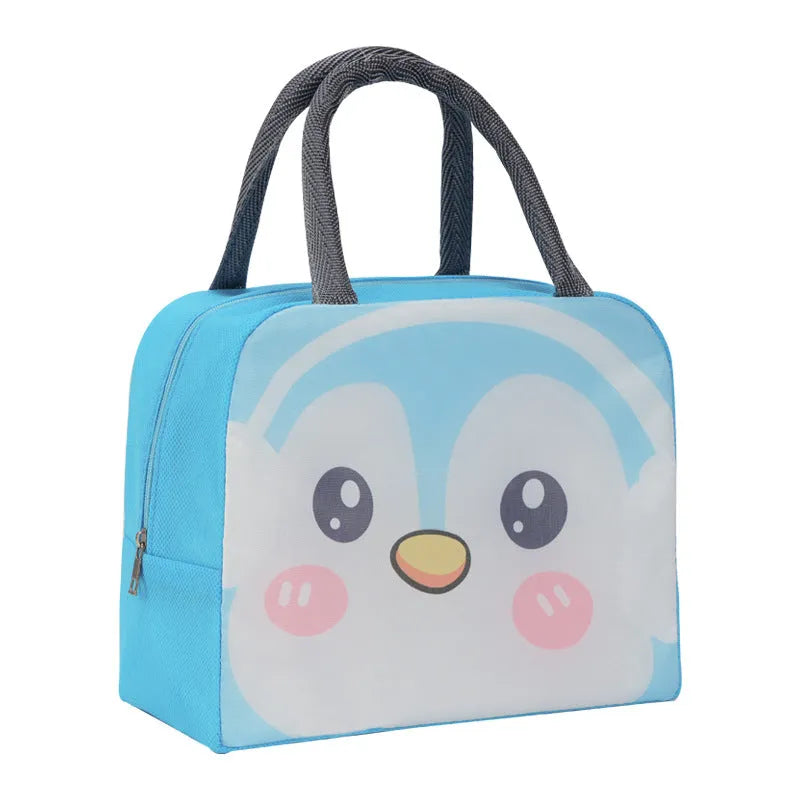 Children's insulated lunch box bag with cartoon design, aluminium foil insulation, Oxford cloth exterior, dimensions 23×18×12cm