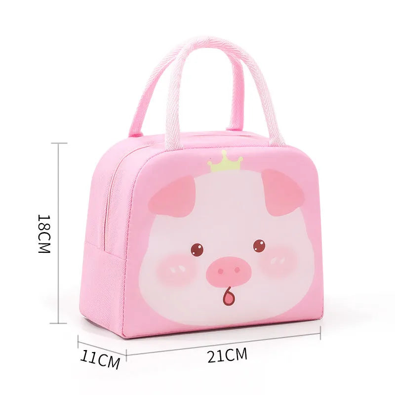 Children's insulated lunch box bag with cartoon design, aluminium foil insulation, Oxford cloth exterior, dimensions 23×18×12cm