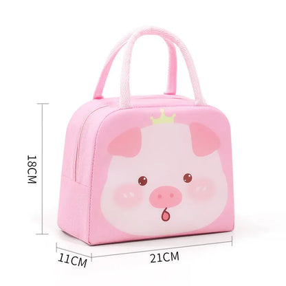 Children's insulated lunch box bag with cartoon design, aluminium foil insulation, Oxford cloth exterior, dimensions 23×18×12cm