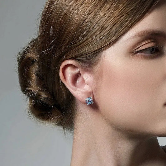 925 silver cultivate alexandrite geometric ear studs with 8mm round stone for women