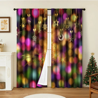 Pair of 3D digitally printed Christmas pattern curtains hung on a window.
