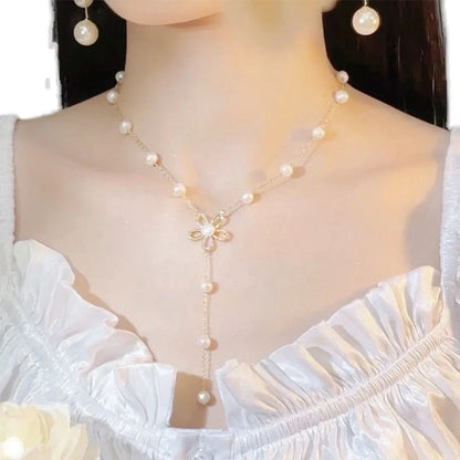 Freshwater pearl necklace with real gold plating and flower design, adjustable length 51cm-80cm