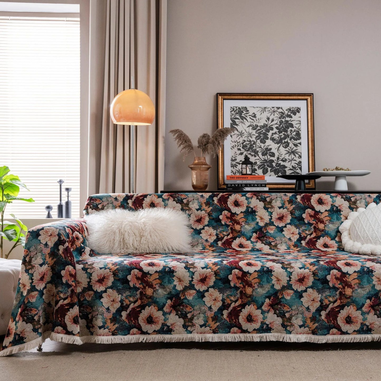 American country jacquard sofa cover with anti-hair scratch design in cherry white beard colour