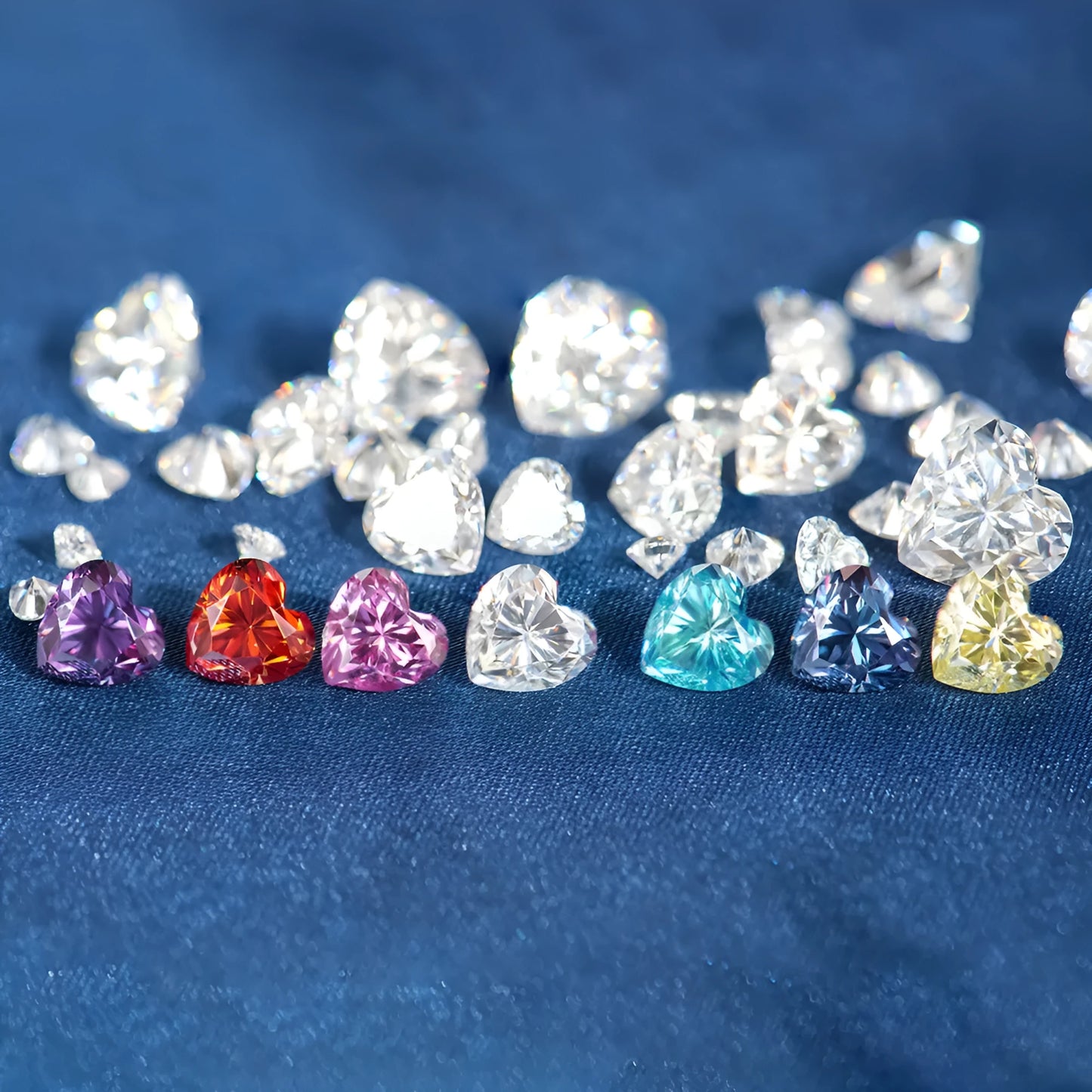 Heart-shaped moissanite stones in multiple colours and sizes for jewellery making