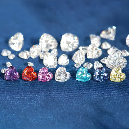 Heart-shaped moissanite stones in multiple colours and sizes for jewellery making