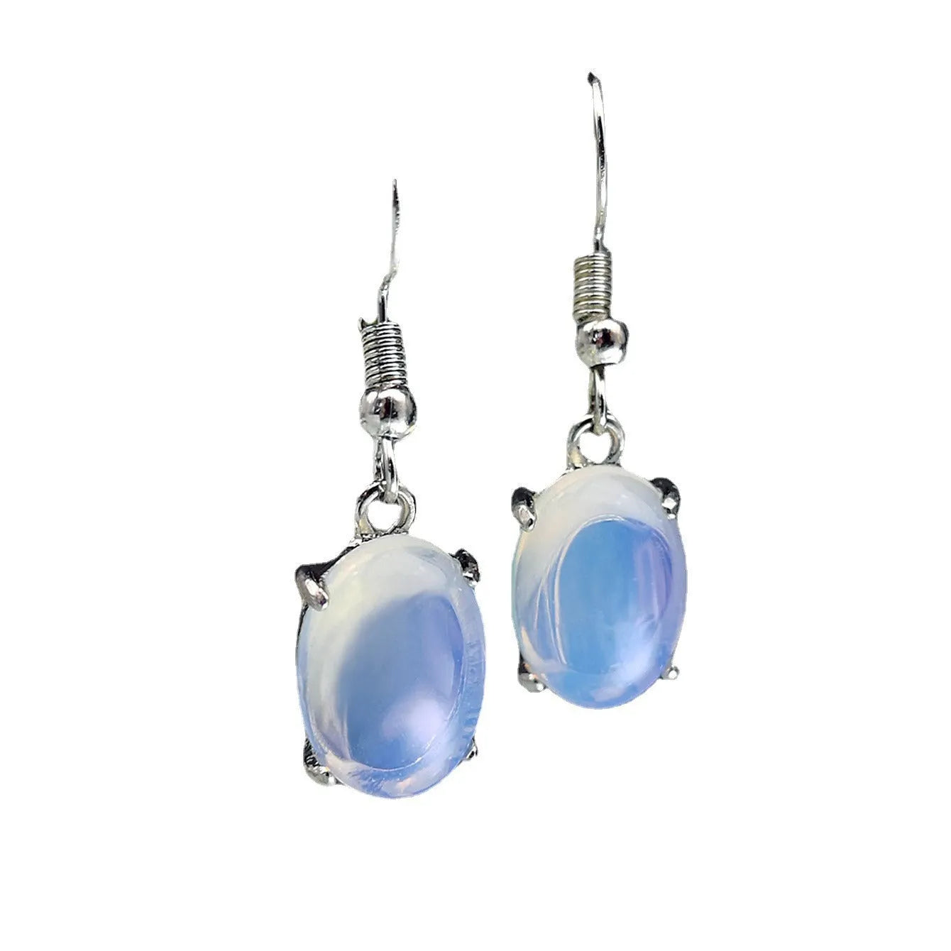 Opal earrings with electroplated alloy construction in moonlight white colour featuring drop shape design with ellipse elements and cross motif