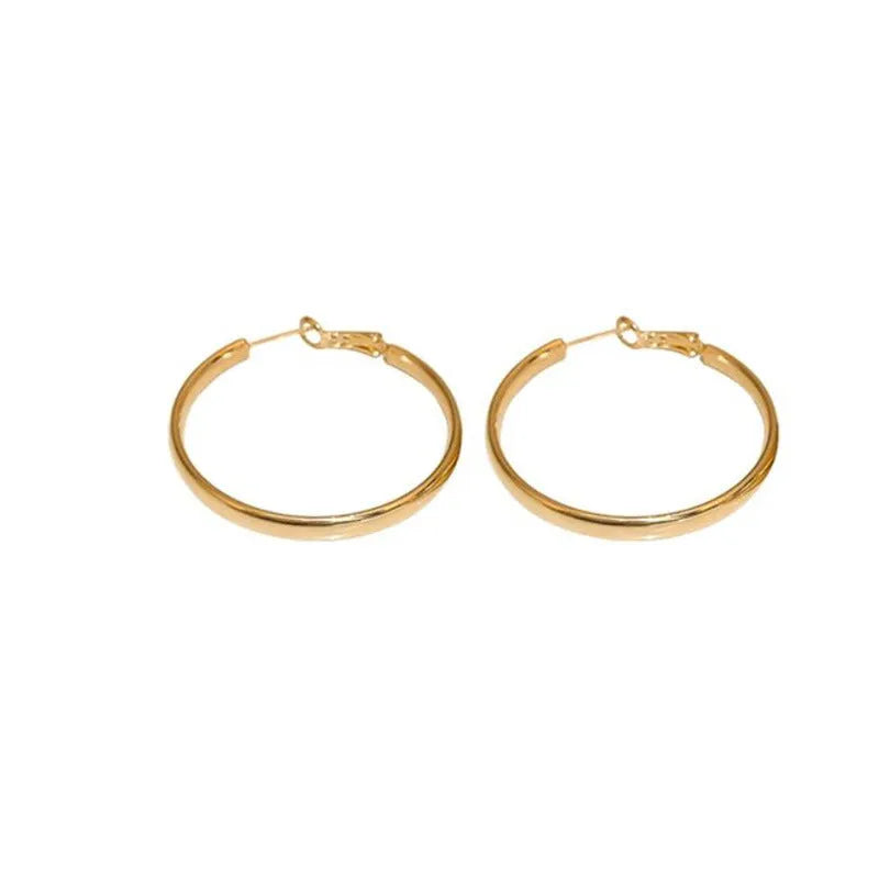 Gold and silver tone 40mm metal circle earrings with electroplated finish