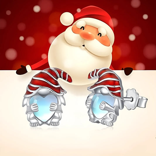 Women's heart-shaped earrings with Santa Claus design in white gold colour E4320