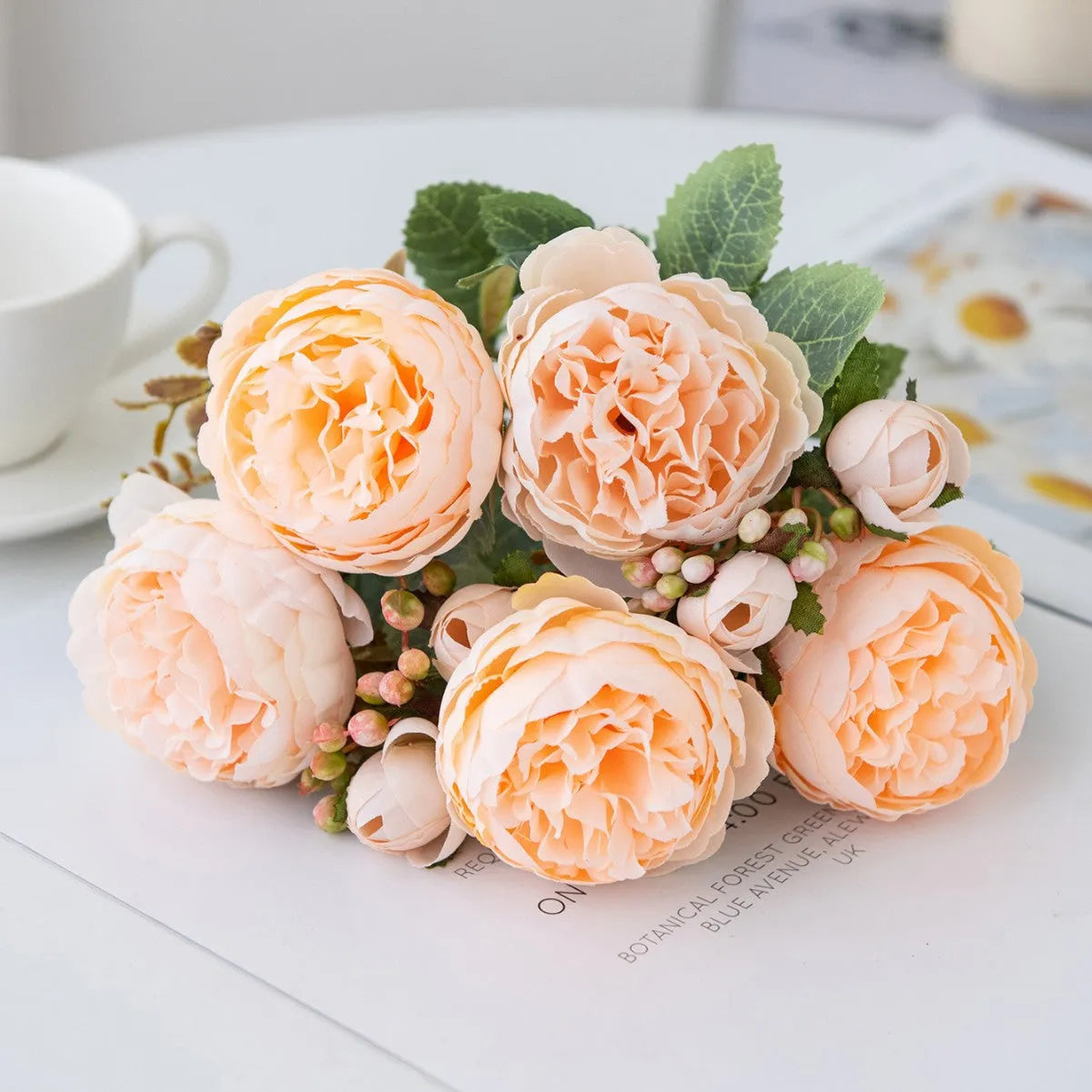 Silk artificial peony bouquet in champagne colour for wedding or home decoration