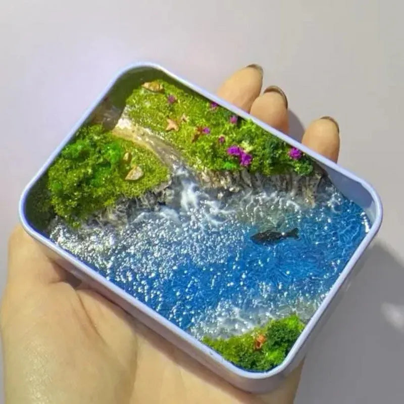 DIY bamboo marine landscape handmade model ornament with whales and sand details, approximately 15-20cm long