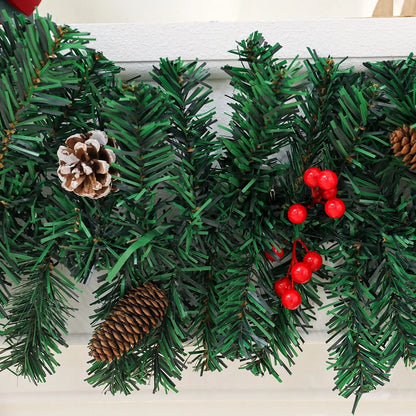 Christmas rattan decorative showcase with pine cone bow design in European style