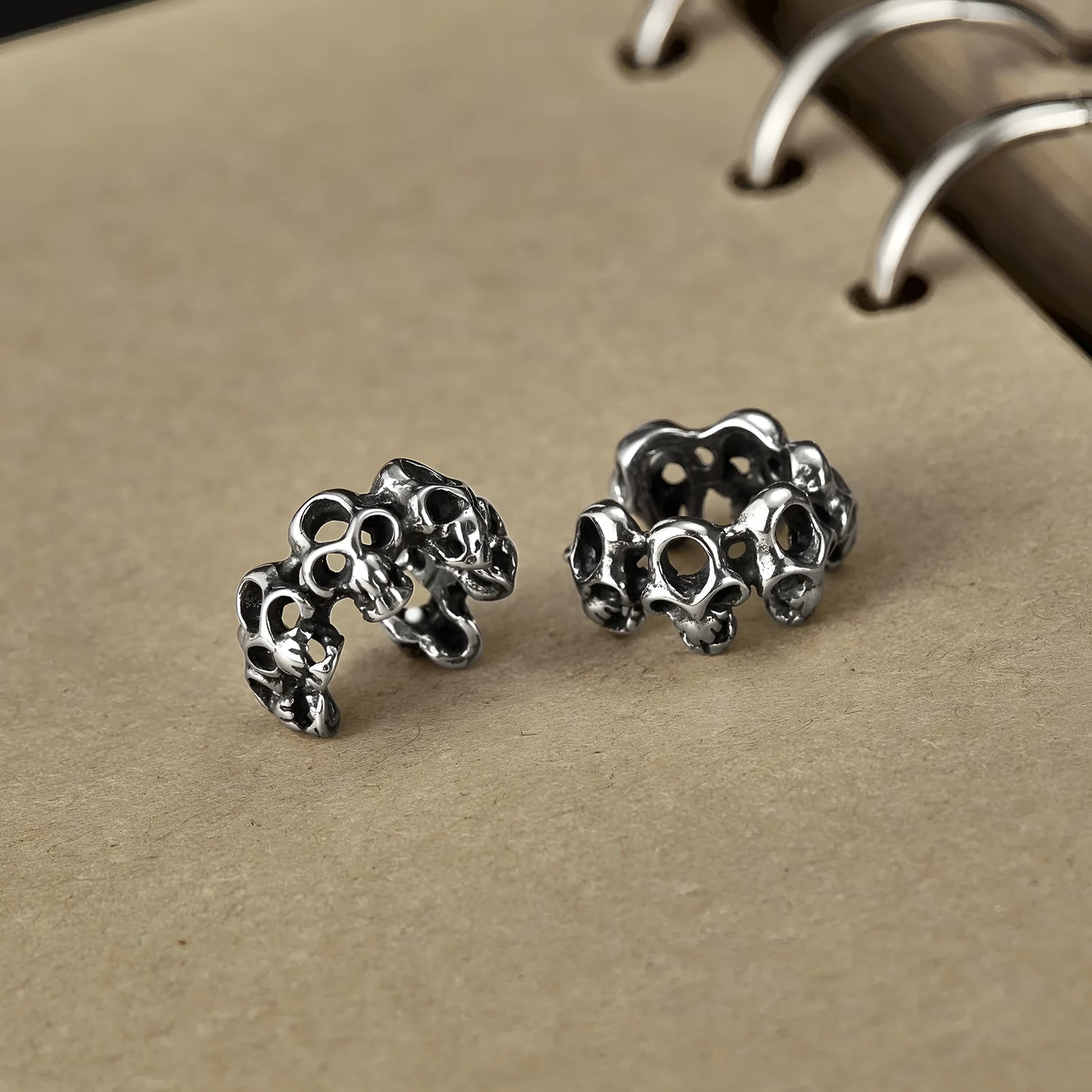 Stainless steel hollow skull geometric ear clip with clip-on fitting