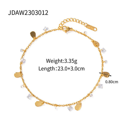 Stainless steel water drop tassel anklet with geometric shapes and adjustable chain