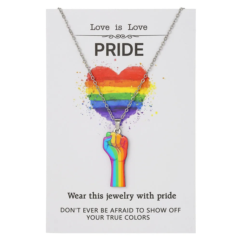 Stainless steel necklace and bracelet set with inspirational colour printing for female wear