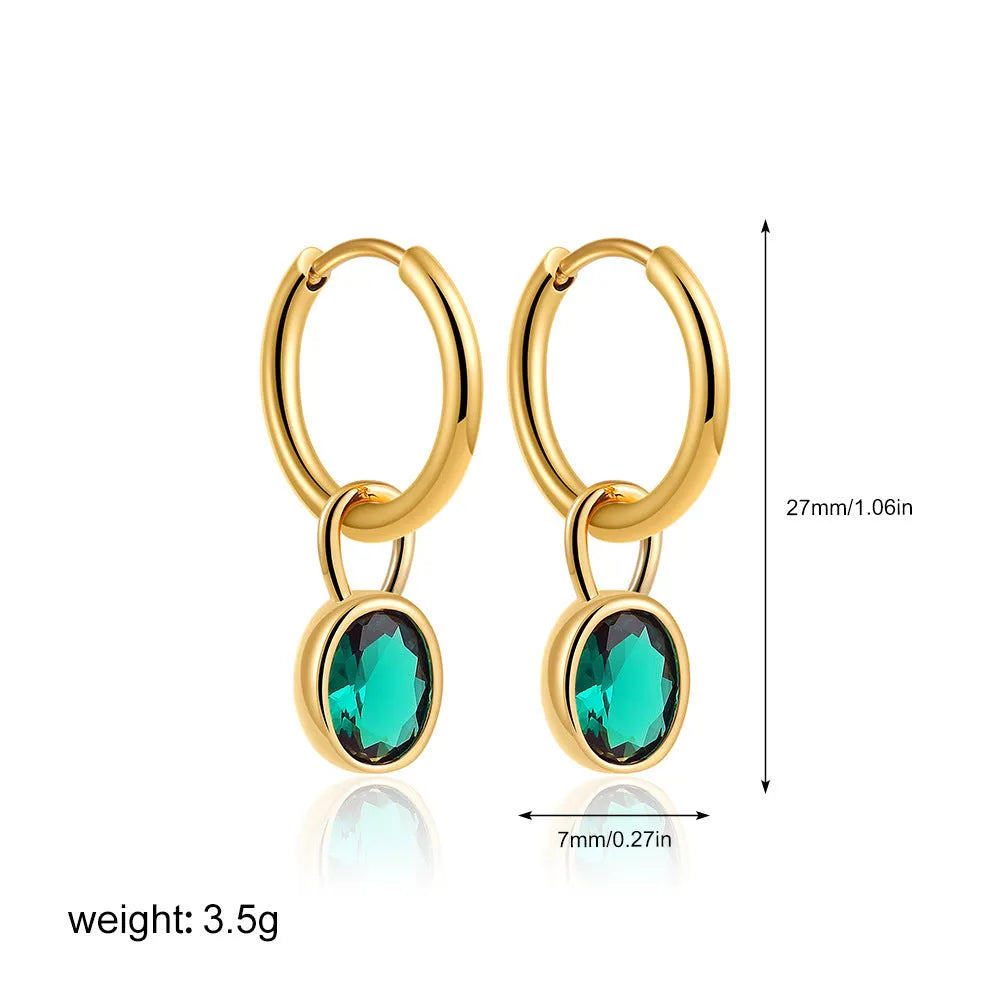 Women's copper oval earrings in six colour options showing elliptical 1.5cm retro design