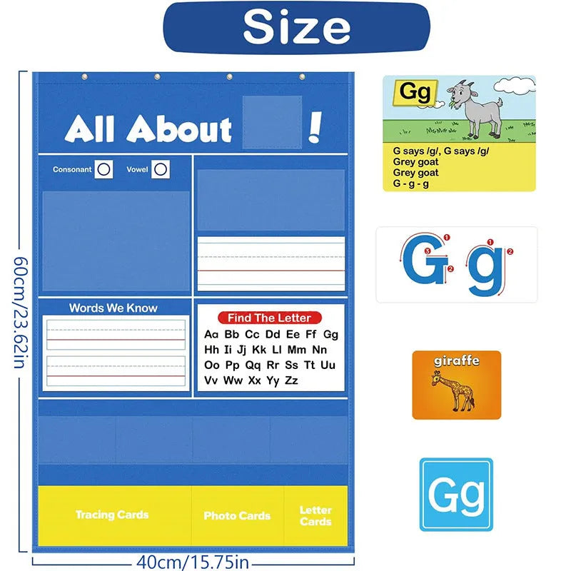 60x40cm learning chart with alphabet cards in sleeve for home education