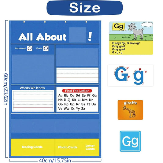 60x40cm learning chart with alphabet cards in sleeve for home education