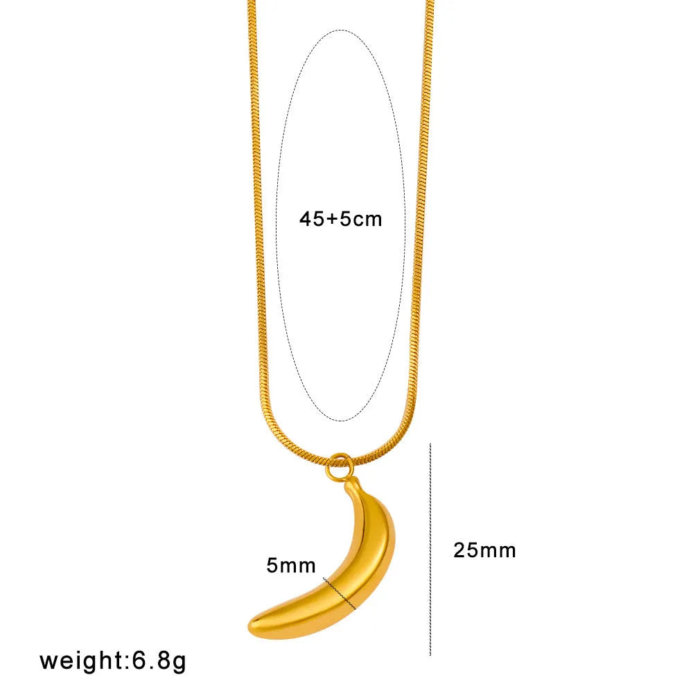 Stainless steel fruit necklace pendant with six design options including apple, grape, watermelon shapes on 40-45cm chain