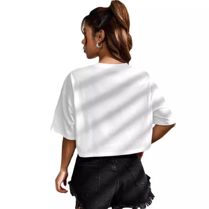 Personalised English letters summer t-shirt with exposed navel design in black or white with custom text printing