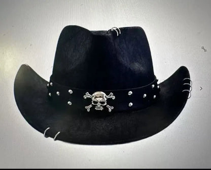 Brown leather velvet cowboy hat with curved brim and conical crown.